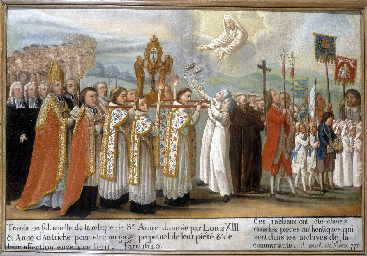 Højtidelig oversættelse af relikvie af Saint Anne givet af Louis XIII og Anne af Østrig som et evigt løfte om deres fromhed og hengivenhed over for dette sted, i år 1640 - Ex-Voto of Sainte-Anne d