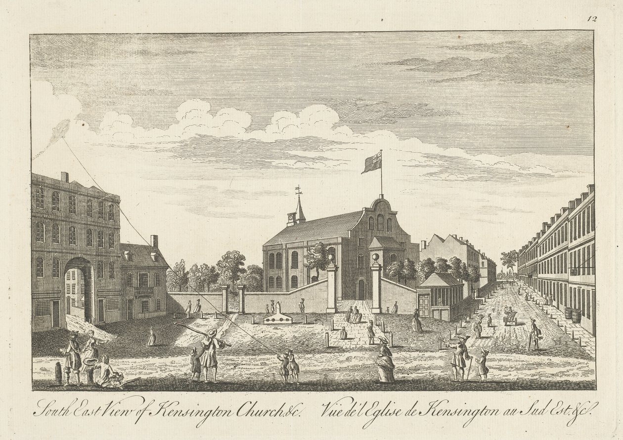 Sydøst udsigt over Kensington Church af Unknown artist