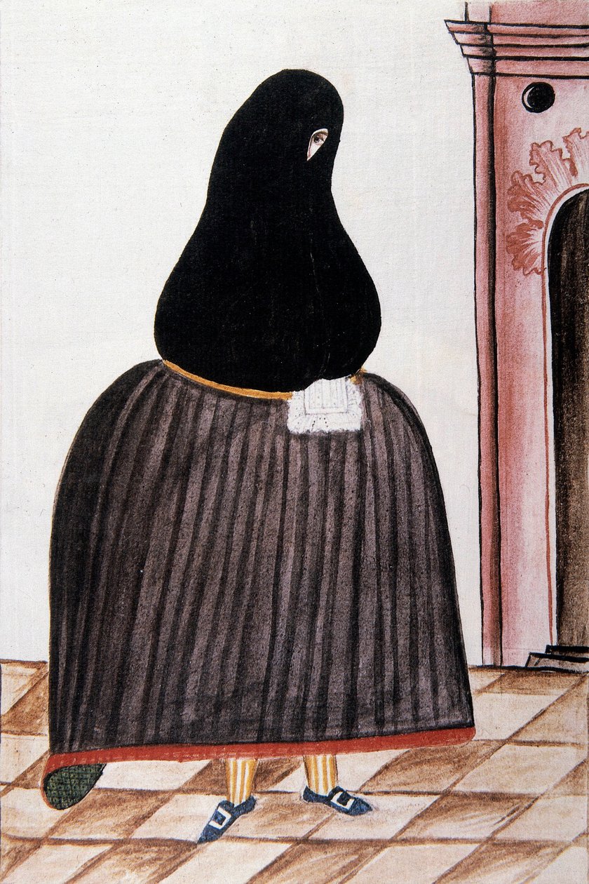 Spansk kvinde iført en skifer, der dækker hendes ansigt, fra "Trujillo del Peru" eller "Codex Martinez Companion", af Baltazar Martinez Companion og Bujanda, biskop af Trujillo (1782-1785) af Unknown artist