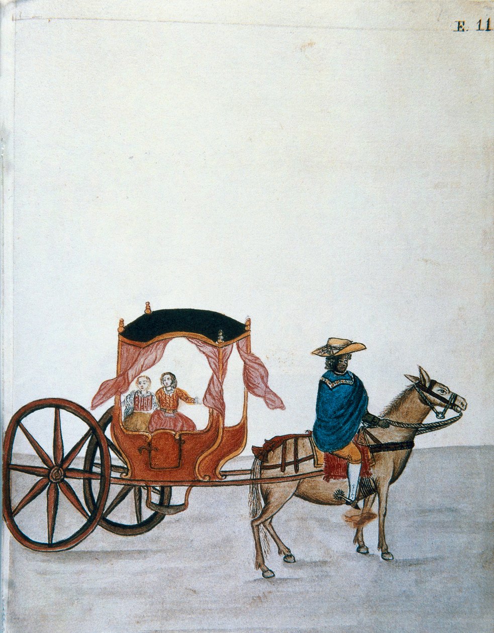 Spanske kvinder i en hestevogn ledet af en indianer, fra bogen "Trujillo of Peru" eller "Codex Martinez Companion", af Baltazar Martinez Companion og Bujanda, biskop af Trujillo (1782-1785) af Unknown artist