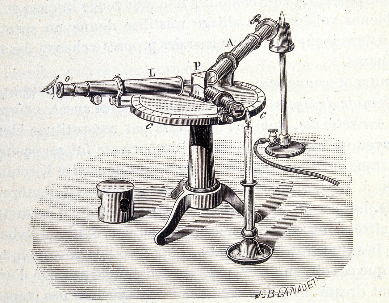 Spectroscope Bunsen and Kirchoff - i ""Physique populaire"" af Emile Desbeaux, Flammarion af Unknown artist