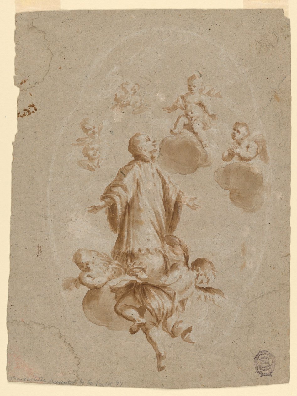 St. Aloysius Gonzaga modtages i himlen af Kristusbarnet af Unknown artist