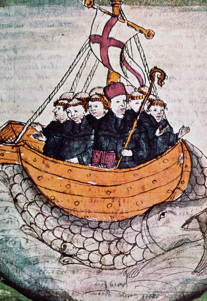 St. Brendan på en hval, miniature fra en tysk manuskriptoversættelse af Unknown artist