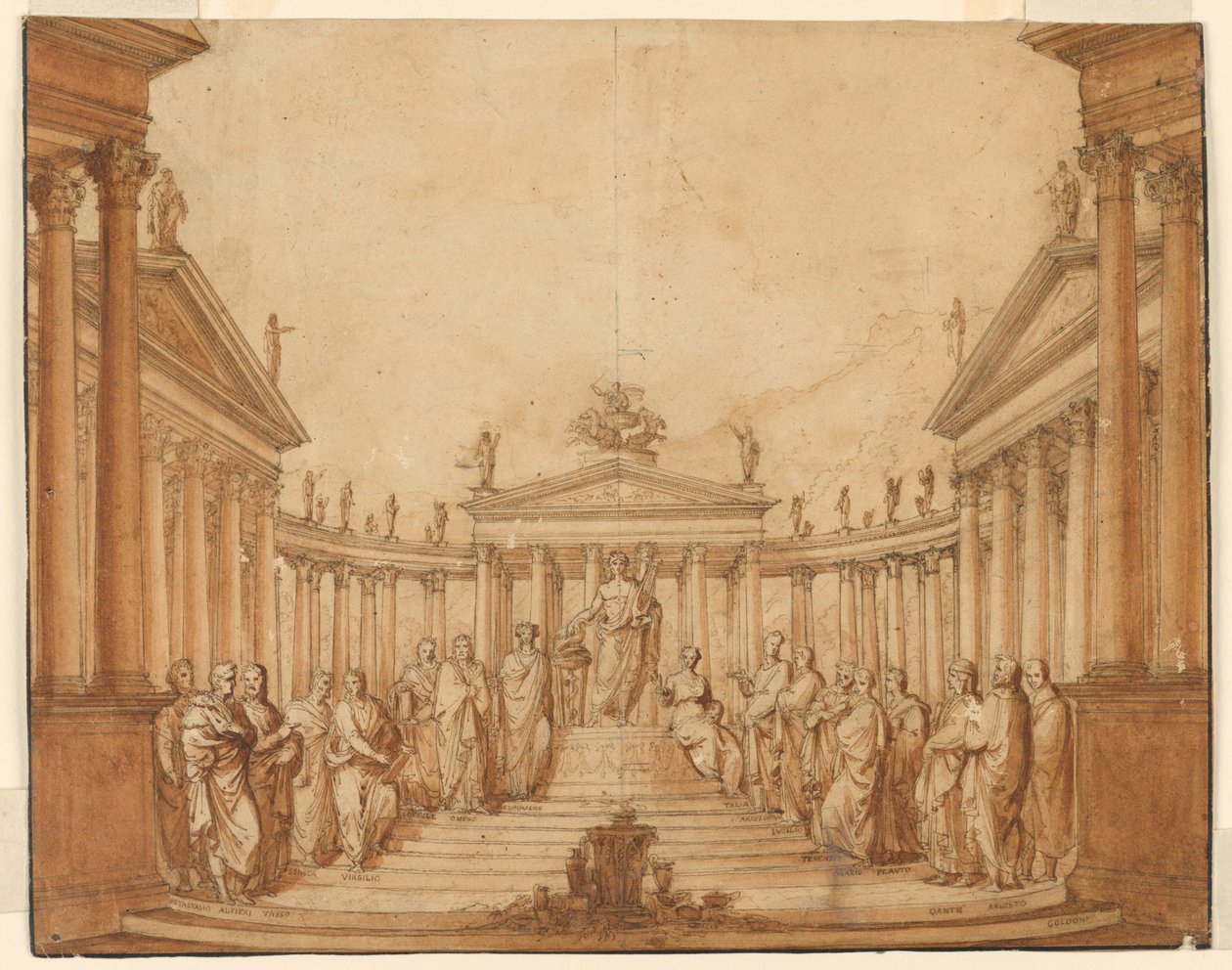 Scenedesign, Apollo med berømte mænd og muser af Unknown artist
