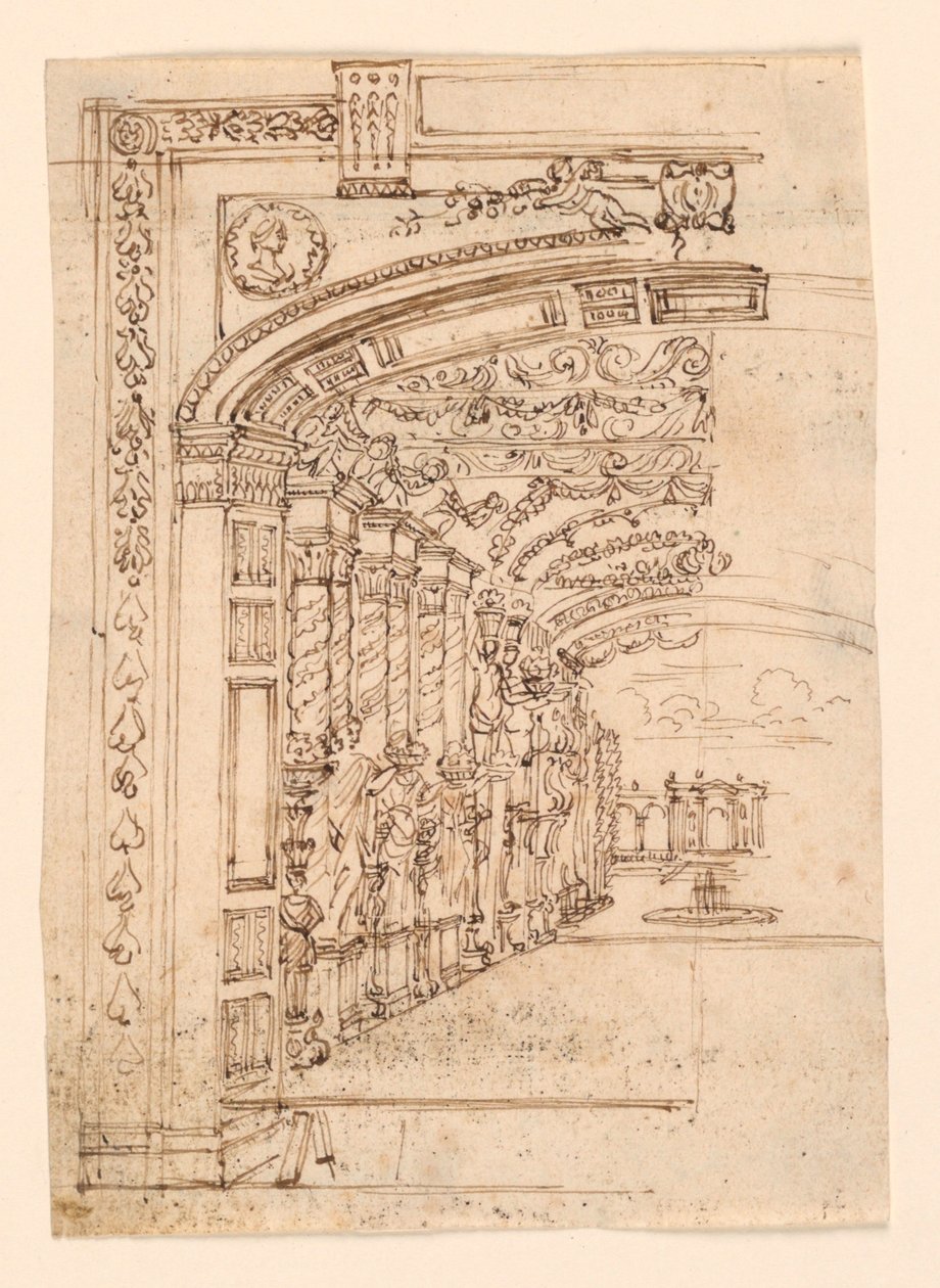 Scenedesign: Arcade Leading to a Garden af Unknown artist