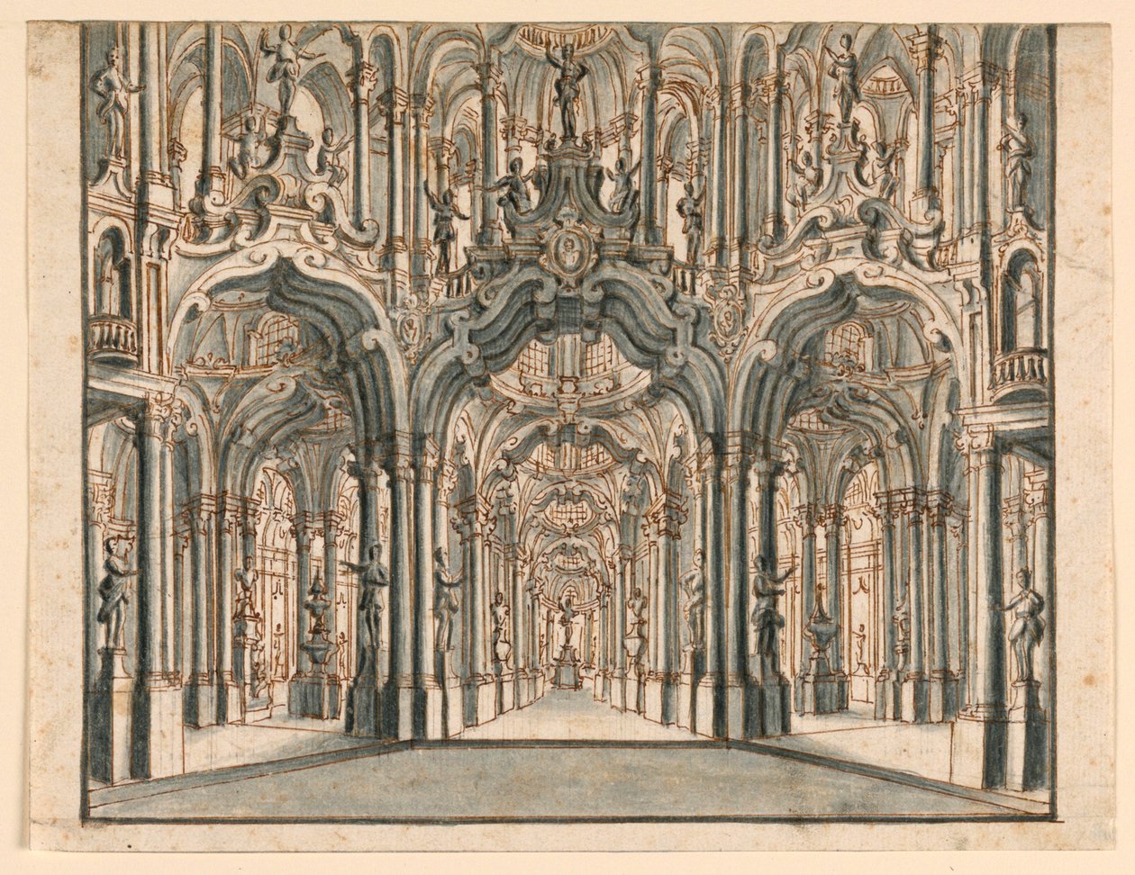 Scenedesign, Arcaded Palace Hall af Unknown artist
