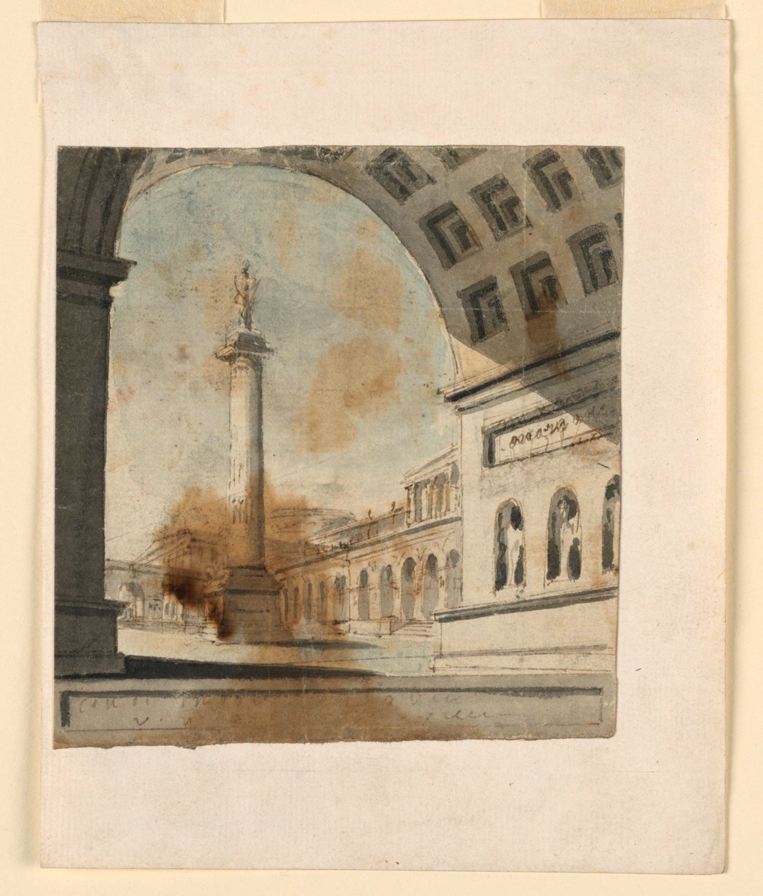 Scenedesign, søjle med monument på toppen af Unknown artist