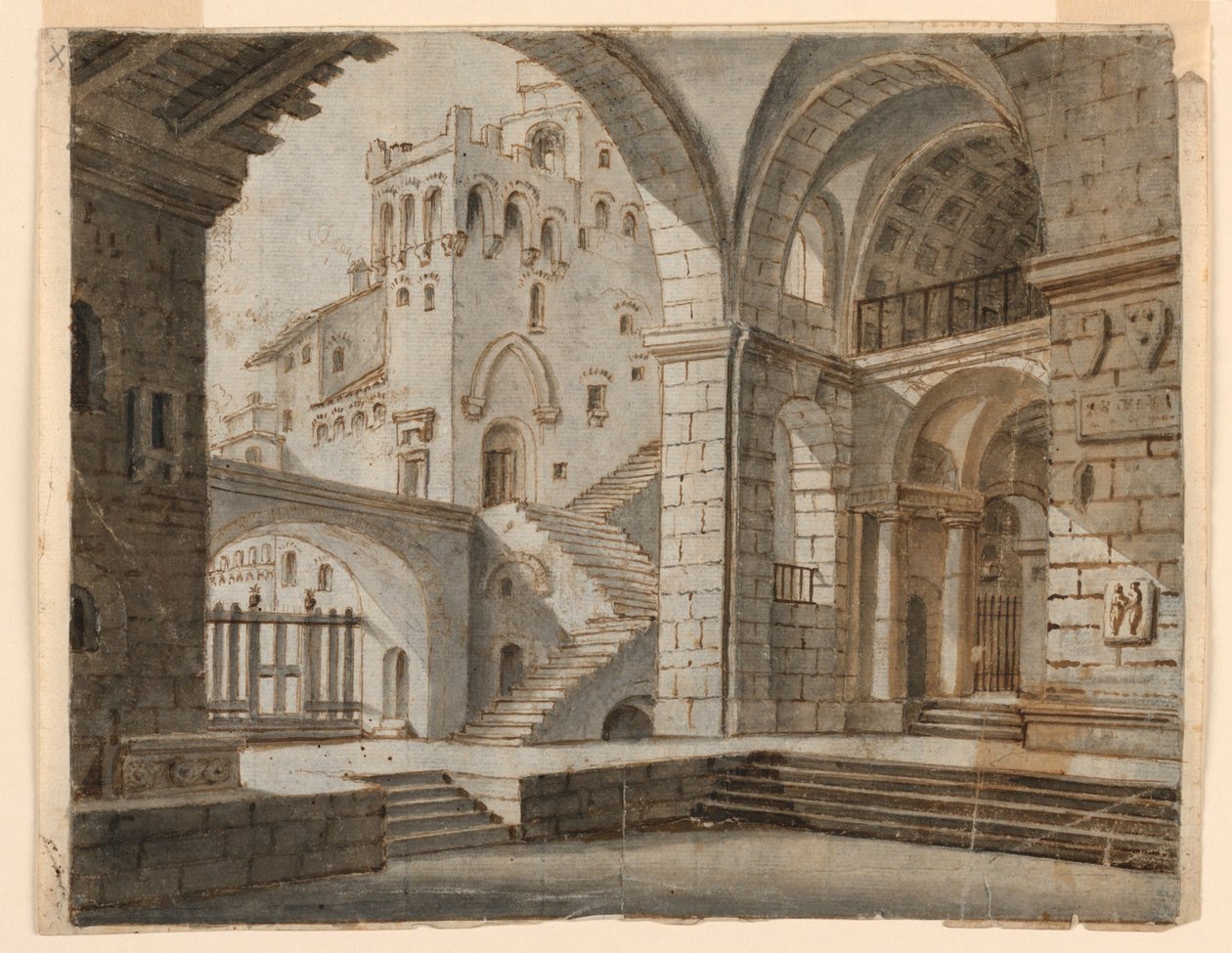 Scenedesign: Hof i Gothic Castle af Unknown artist