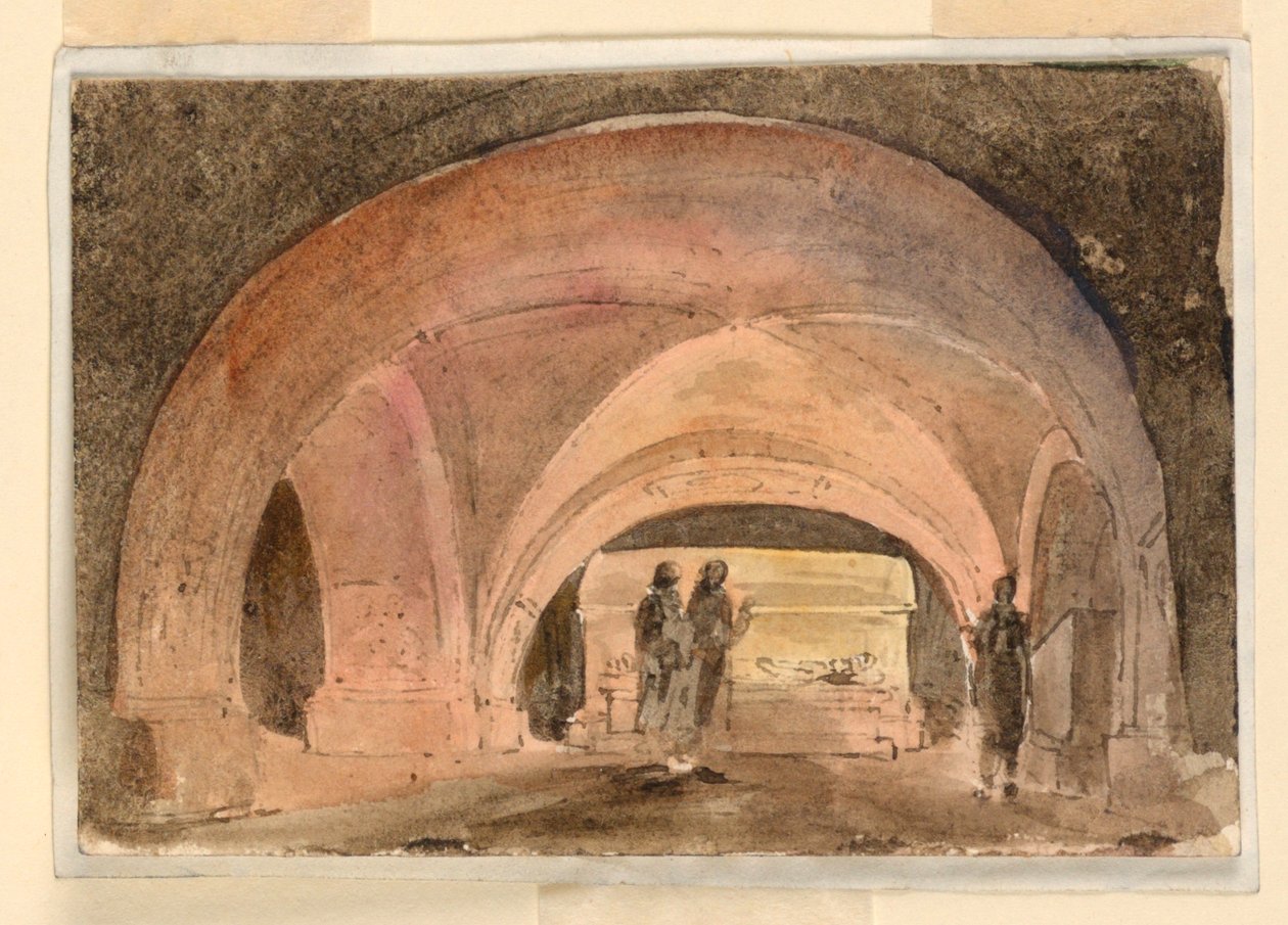 Scenedesign, krypt med sarkofag af Unknown artist