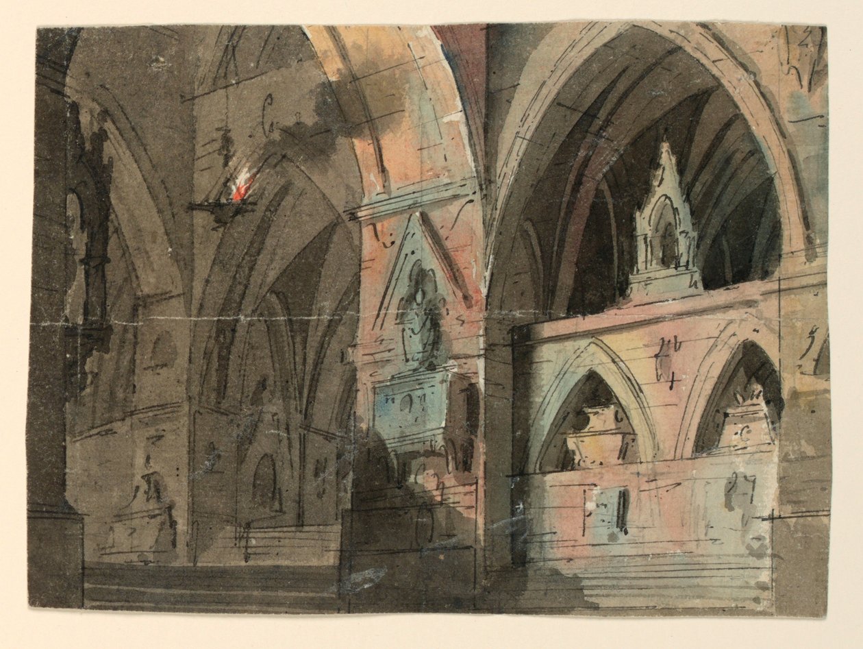 Scenedesign, interiør af gotisk kirke af Unknown artist