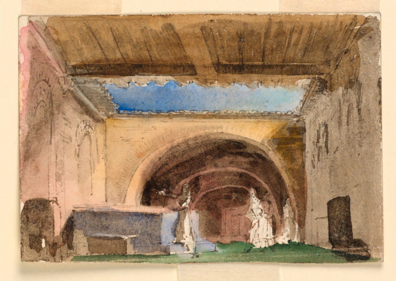 Scenedesign, interiør af hus og domstol af Unknown artist