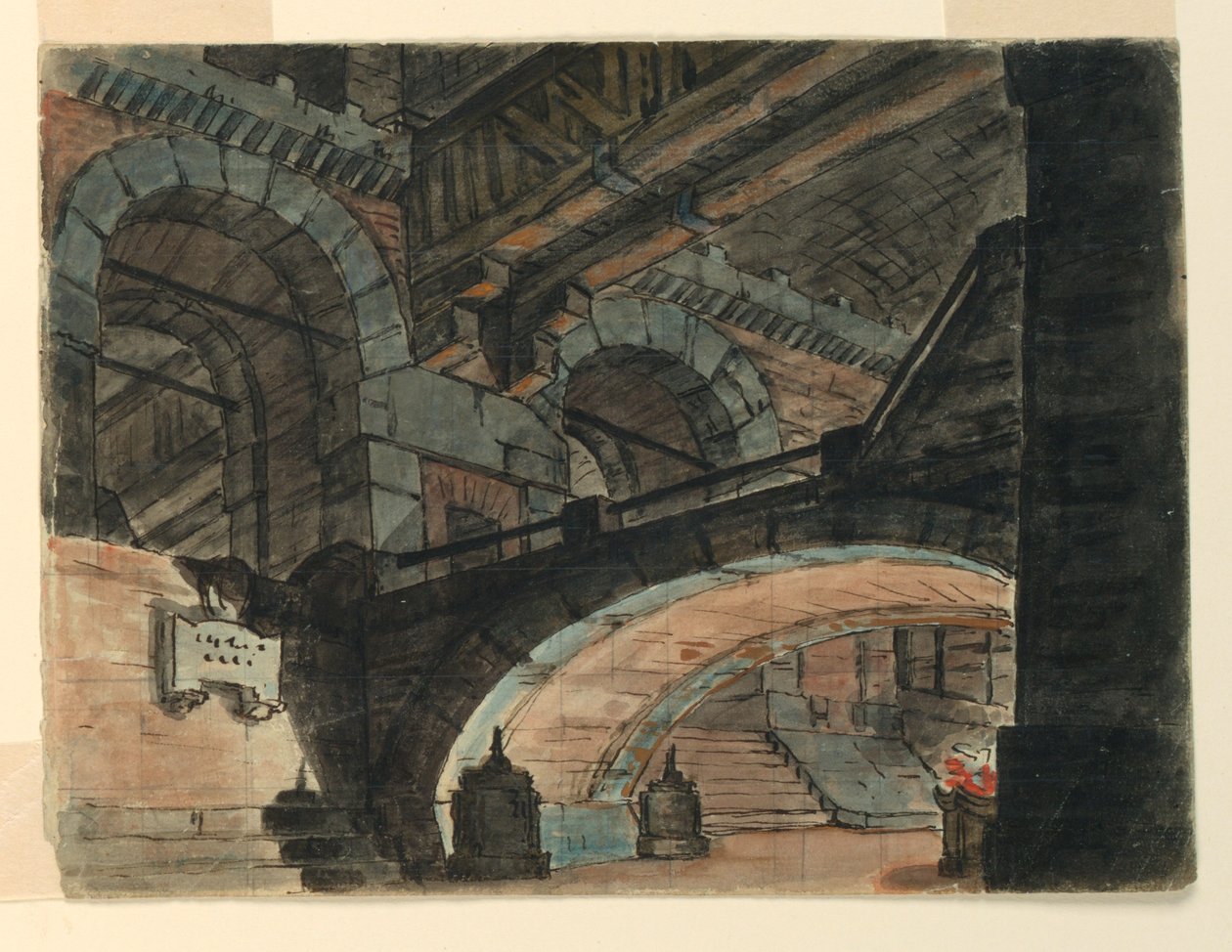 Scenedesign, interiør i et fængsel af Unknown artist