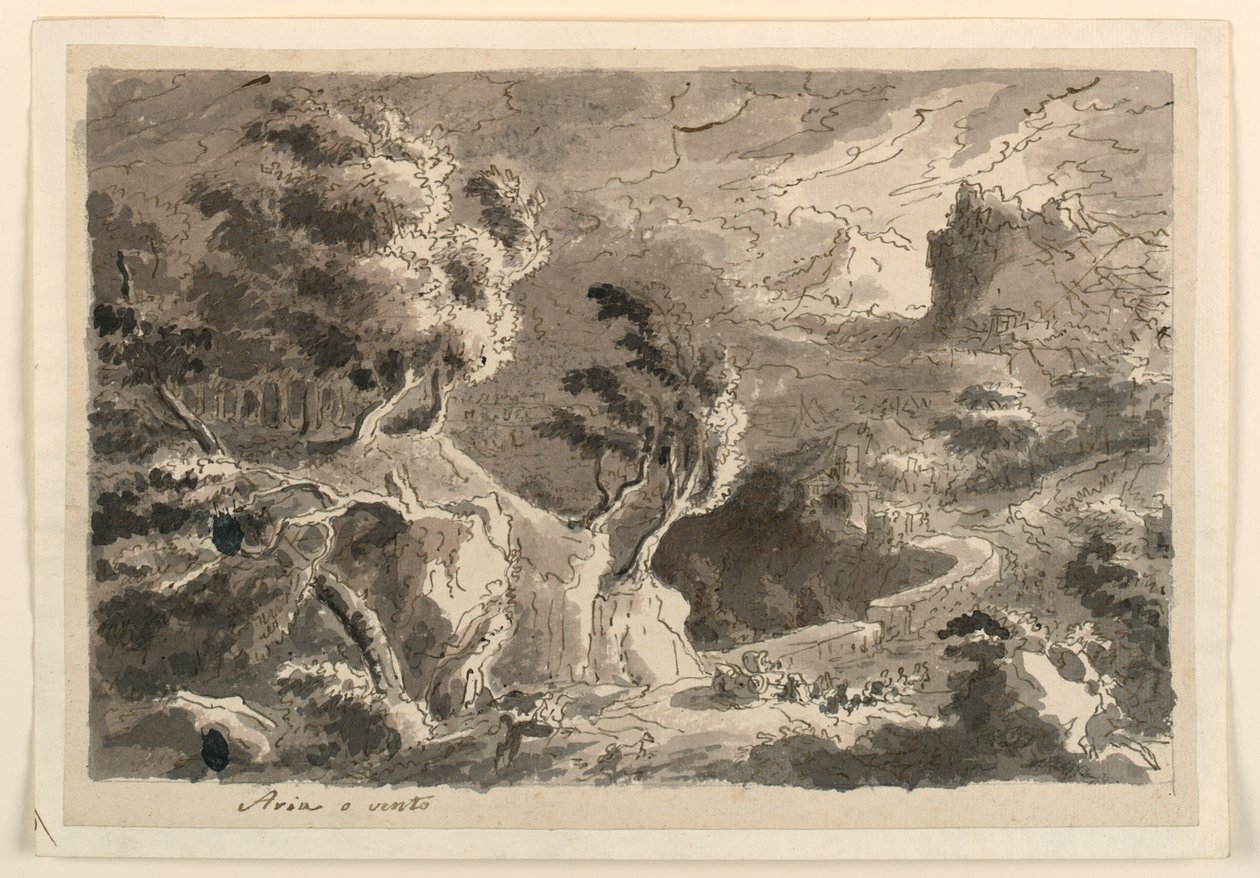 Scenedesign, Landskab i bakker af Unknown artist