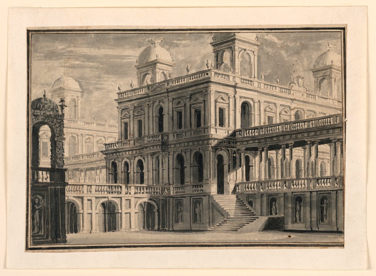 Scenedesign, palads og porticos udefra af Unknown artist