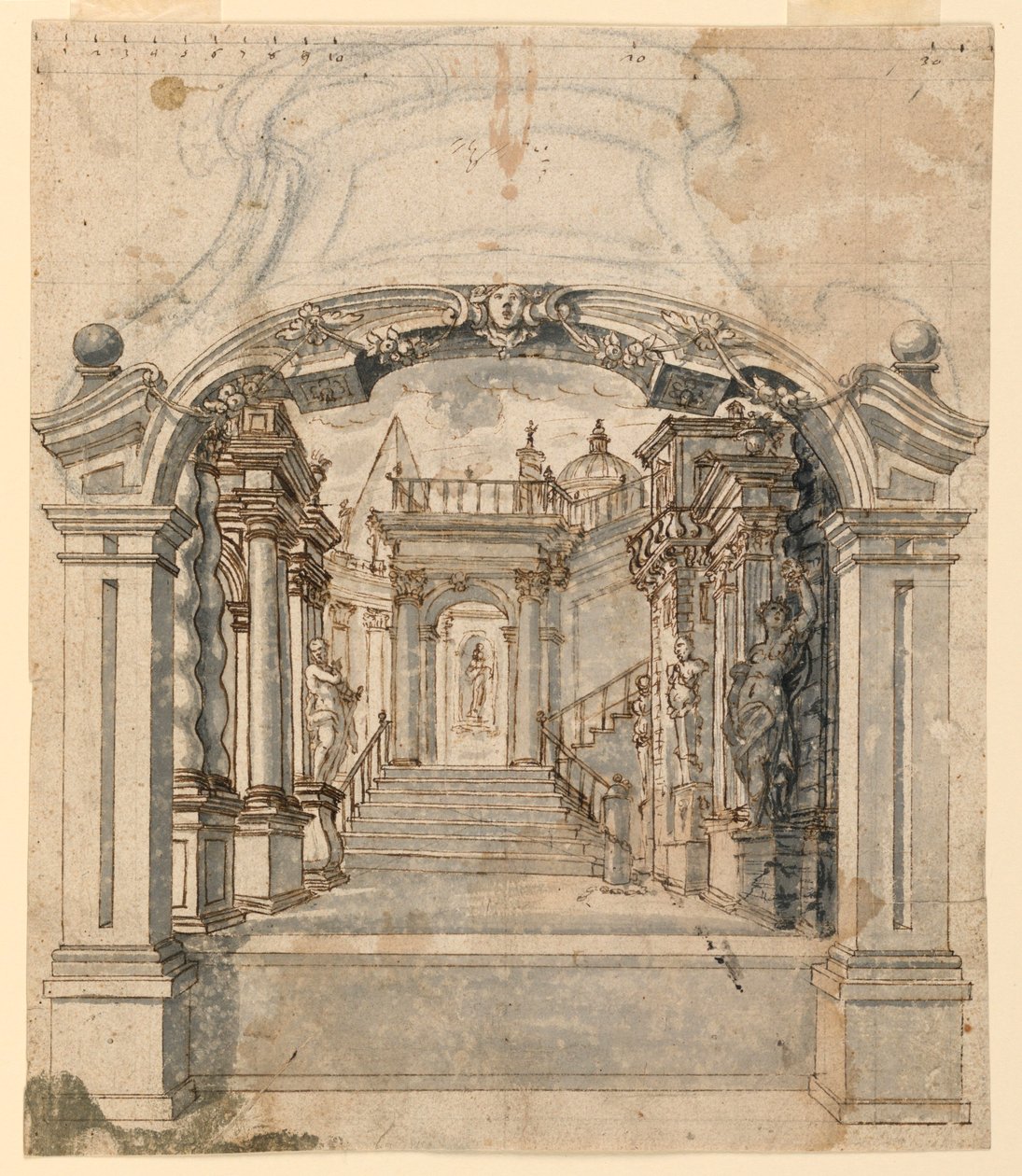 Scenedesign: Trappe med skulpturer af Unknown artist