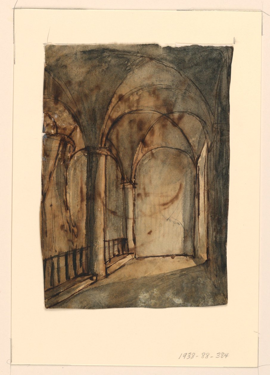 Scenedesign, hvælvet kirkeinteriør af Unknown artist