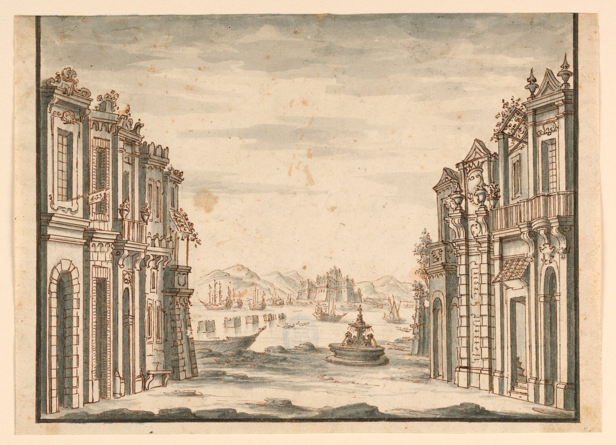 Scenedesign, udsigt over byen af Unknown artist