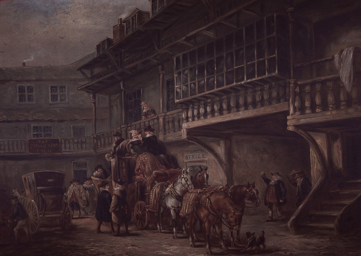 Stagecoach Inn (farve litho) af Unknown artist