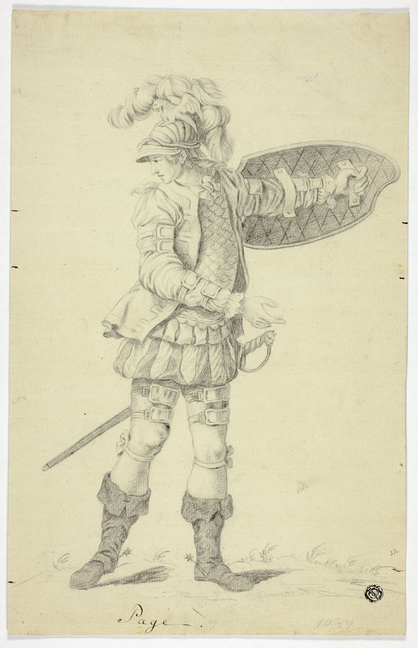 Stående Side med Skjold og Sværd af Unknown artist