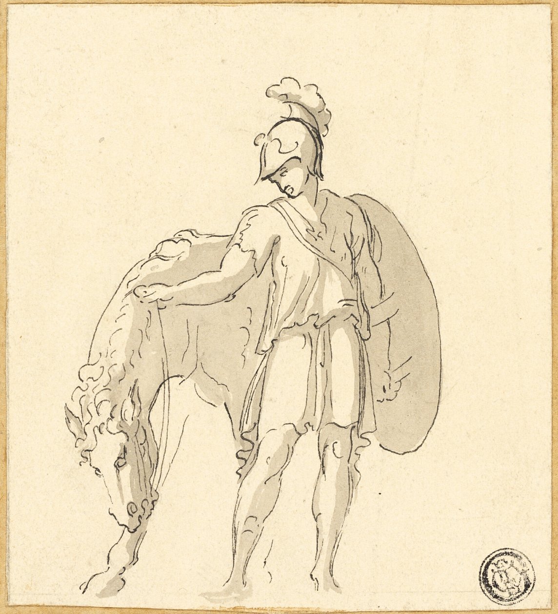 Stående kriger og hest af Unknown artist
