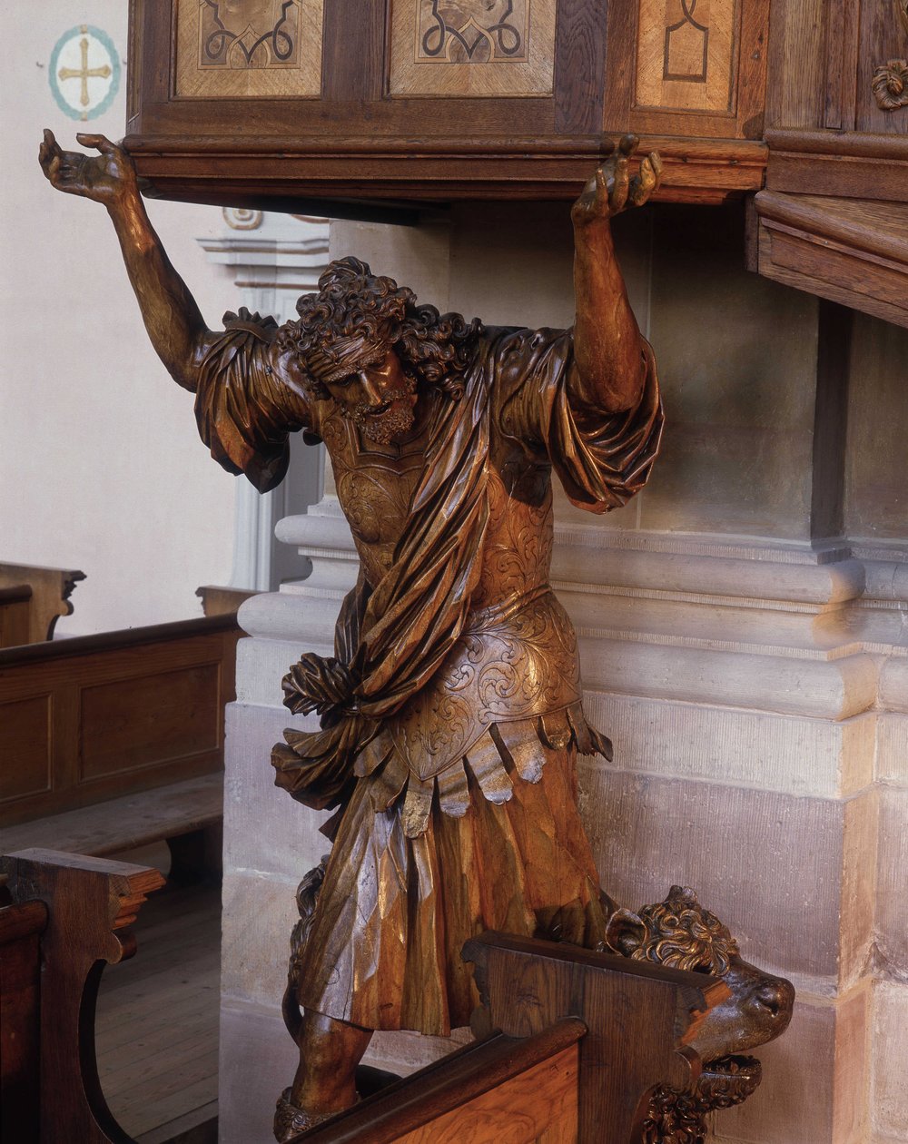 Statue af Samson under prædikestolen i klosterkirken Ebersmunster, Alsace af Unknown artist