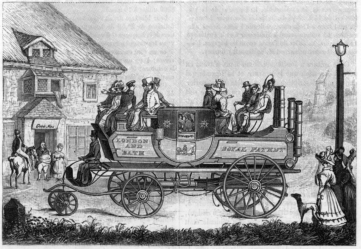 Dampbil fra Gurney (Gurney Goldsworthy) eksperimenterede i London i 1827. af Unknown artist