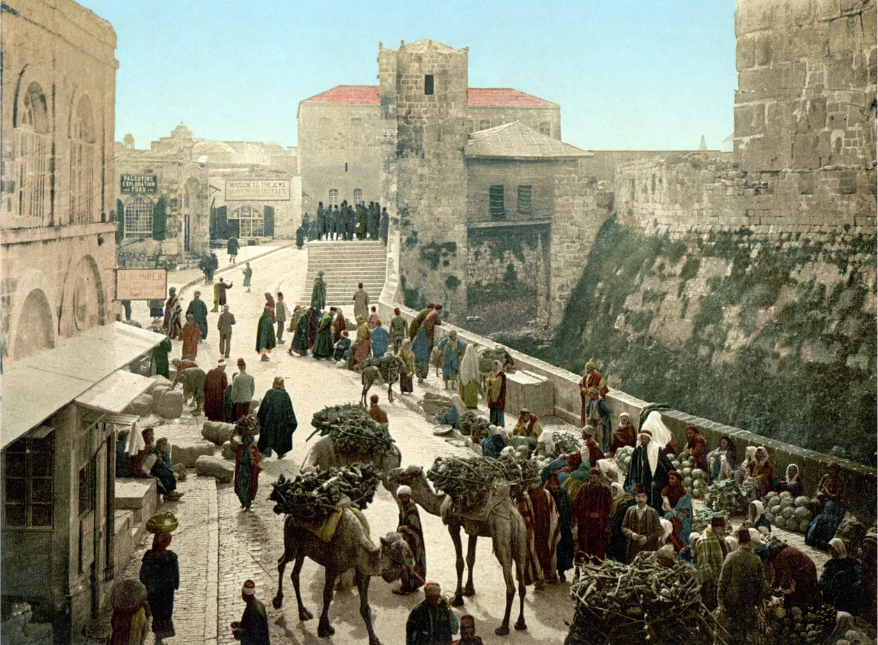 Gaden til Davids tårn, basaren. Jerusalem. Photochrome sd. mellem 1890-1900. af Unknown artist