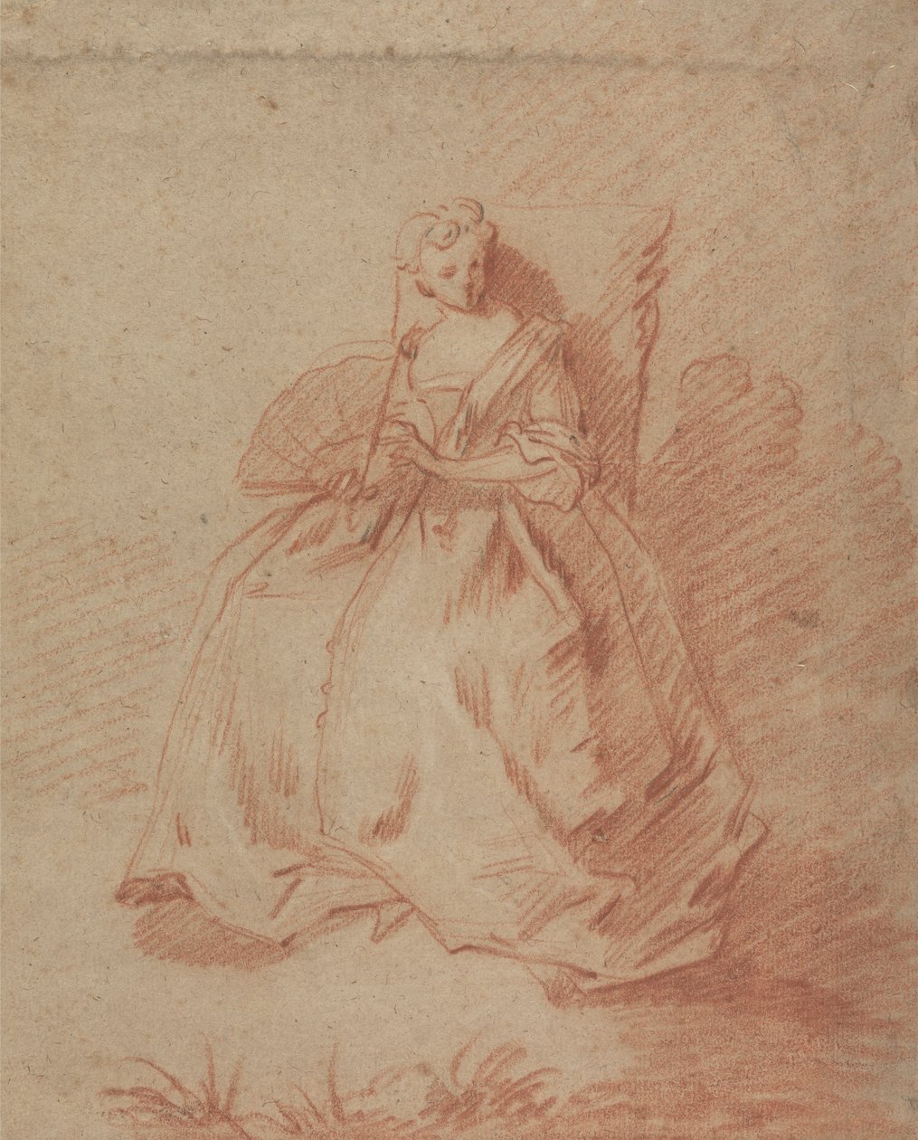 Studie af en siddende kvinde, der holder en ventilator af Unknown artist
