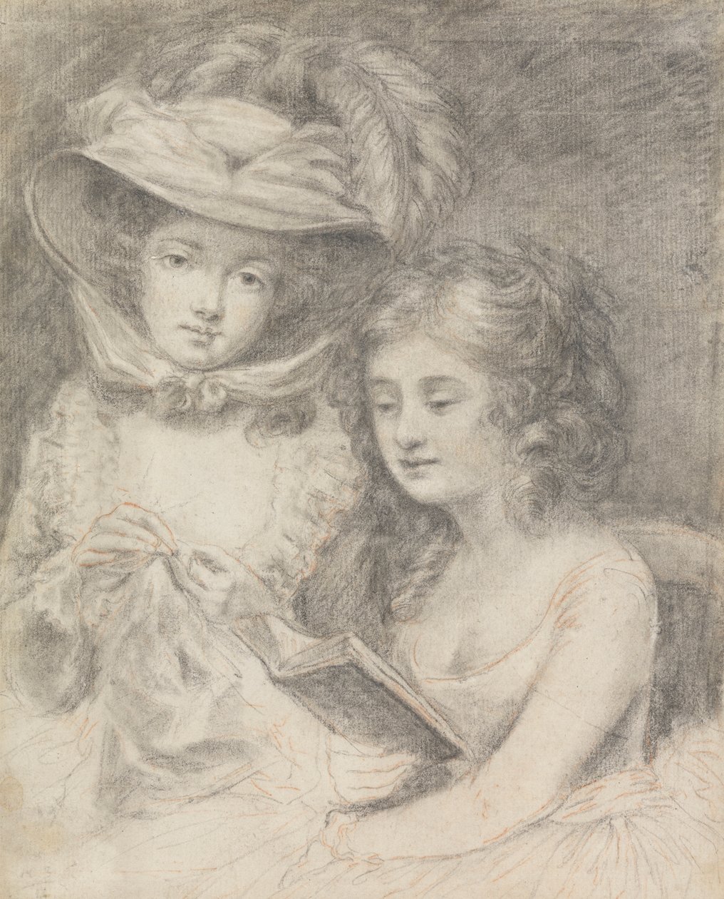 Studie af en kvinde, der syr og en pige, der læser af Unknown artist