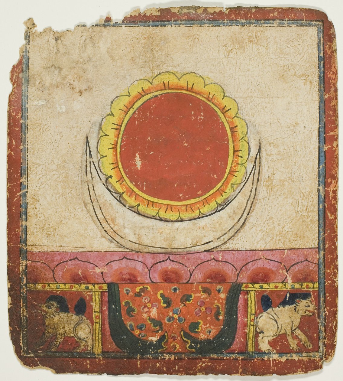 Sol, måne og lotus på løvetronen, fra et sæt indvielseskort (Tsakali) af Unknown artist