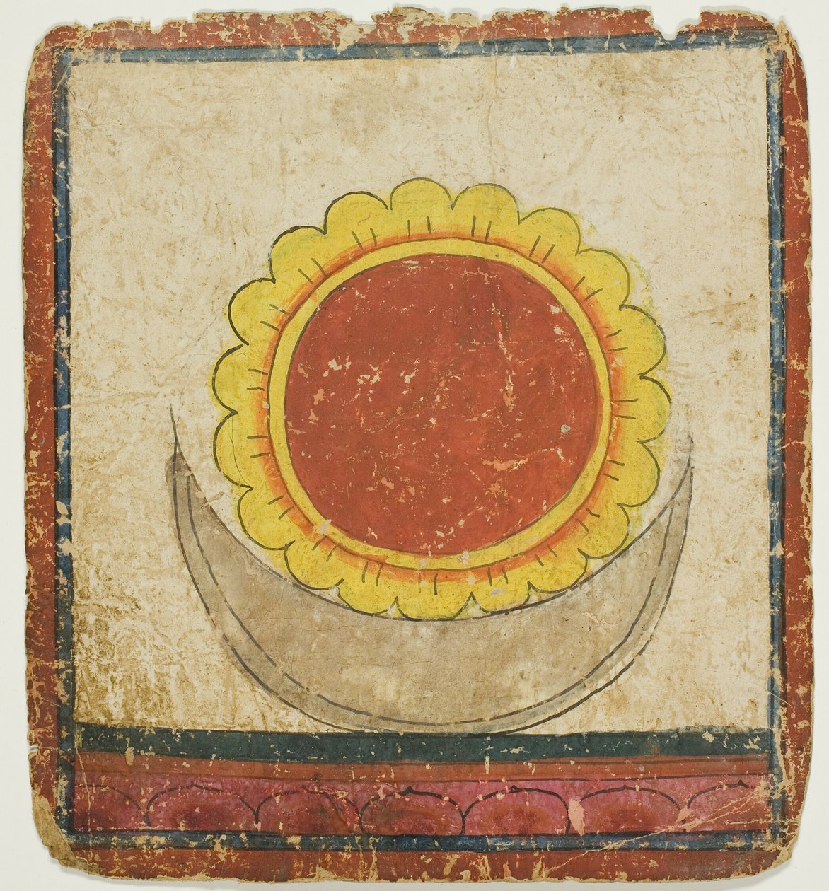 Sol, måne og lotus på lotustronen, fra et sæt indvielseskort (Tsakali) af Unknown artist