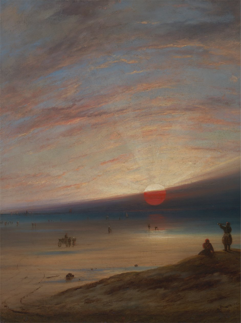 Solnedgang på stranden ved Sark af Unknown artist