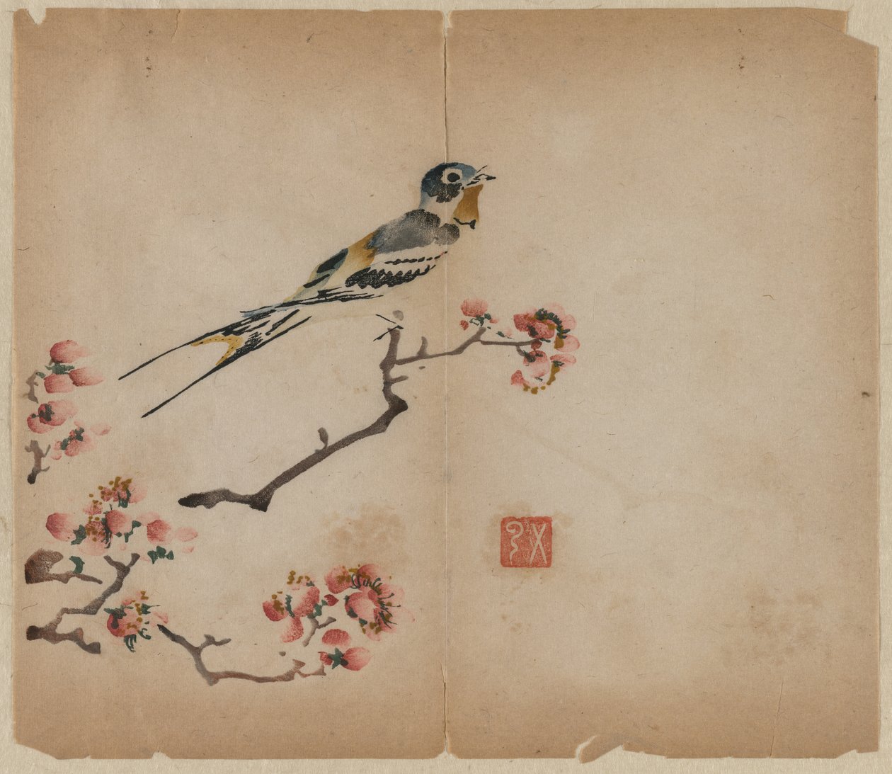 Svale på blomstrende ferskengren af Unknown artist