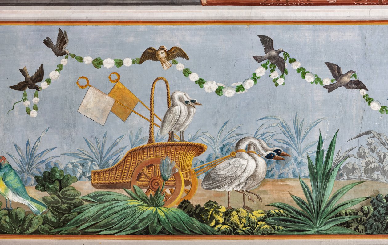 Svaner og andre fugle, detalje af 3743687 (fresco) af Unknown artist