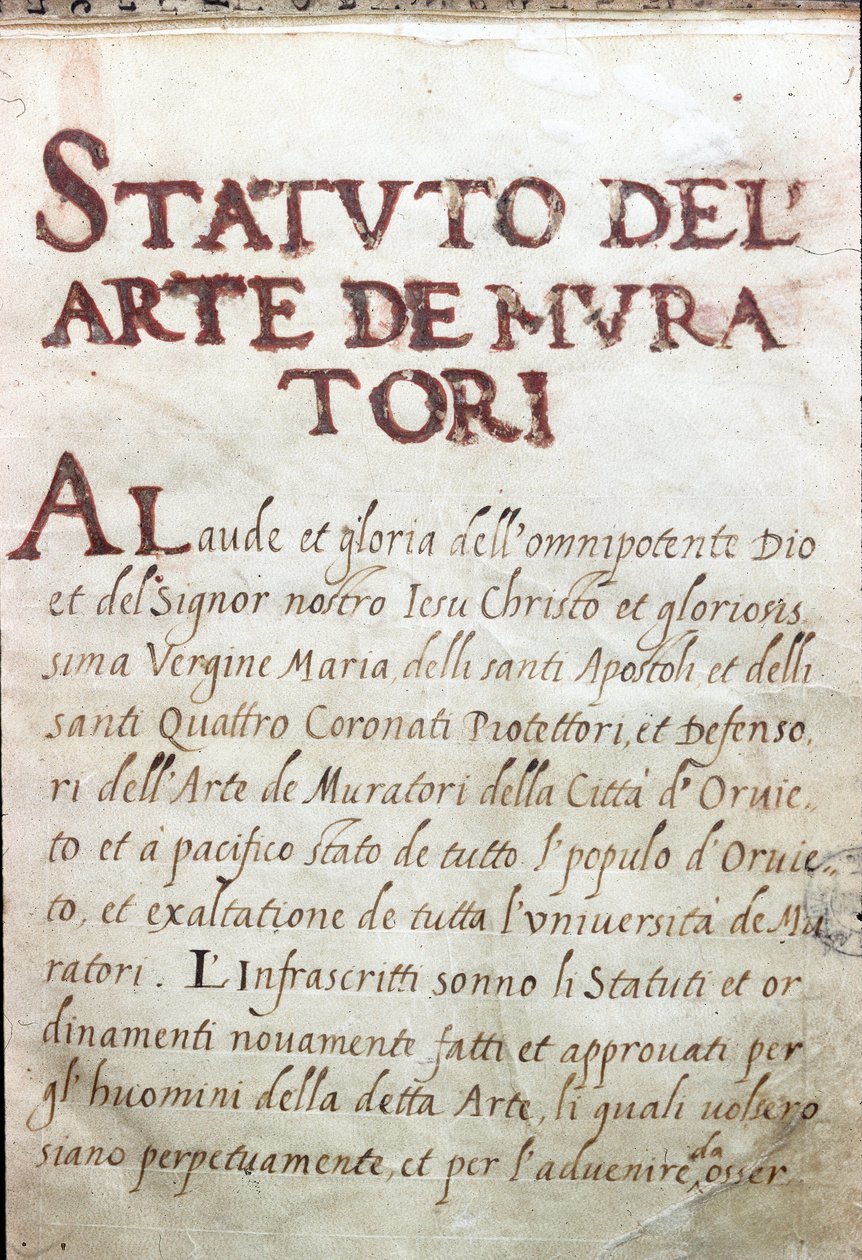 Table des corporations, status for macons i byen Orvieto, Italien af Unknown artist