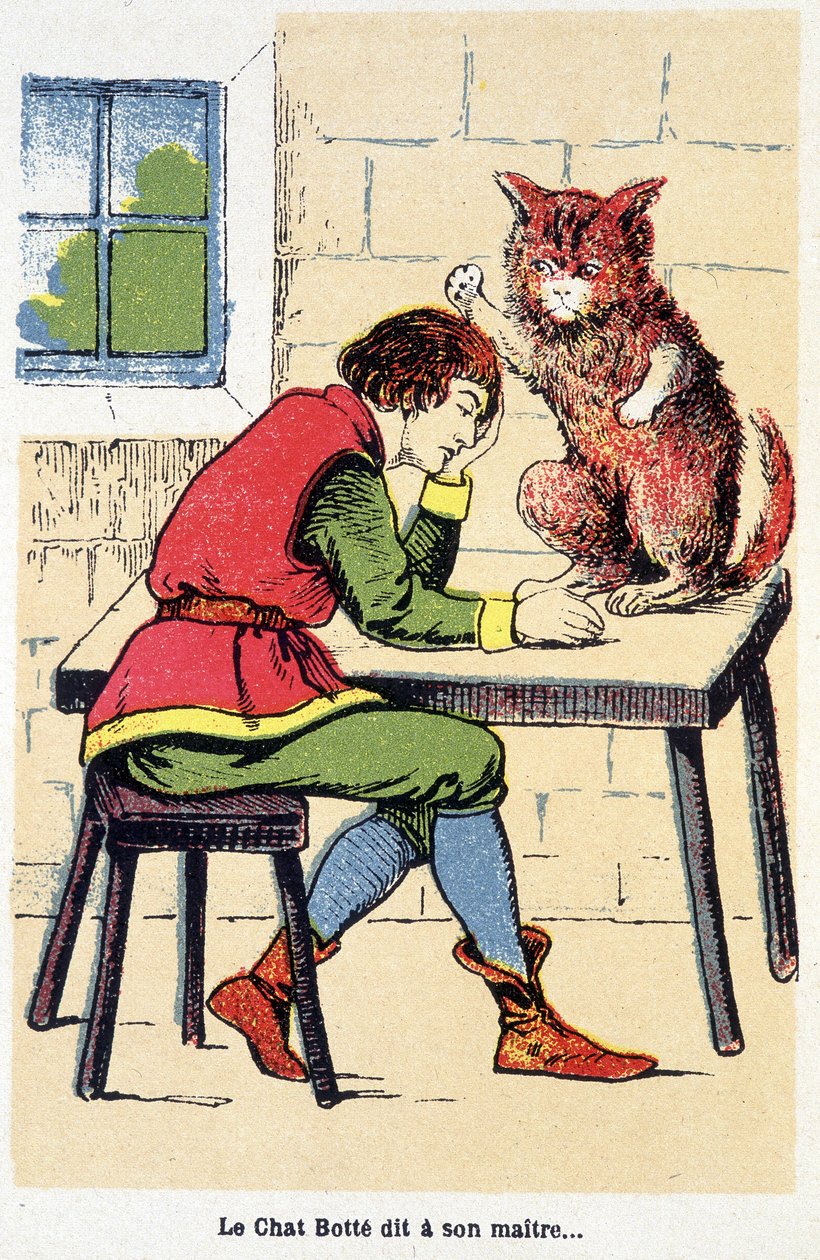 Tale of the Boot Cat: "" Støvlekatten siger til sin herre... "" sd. 19. århundrede. af Unknown artist