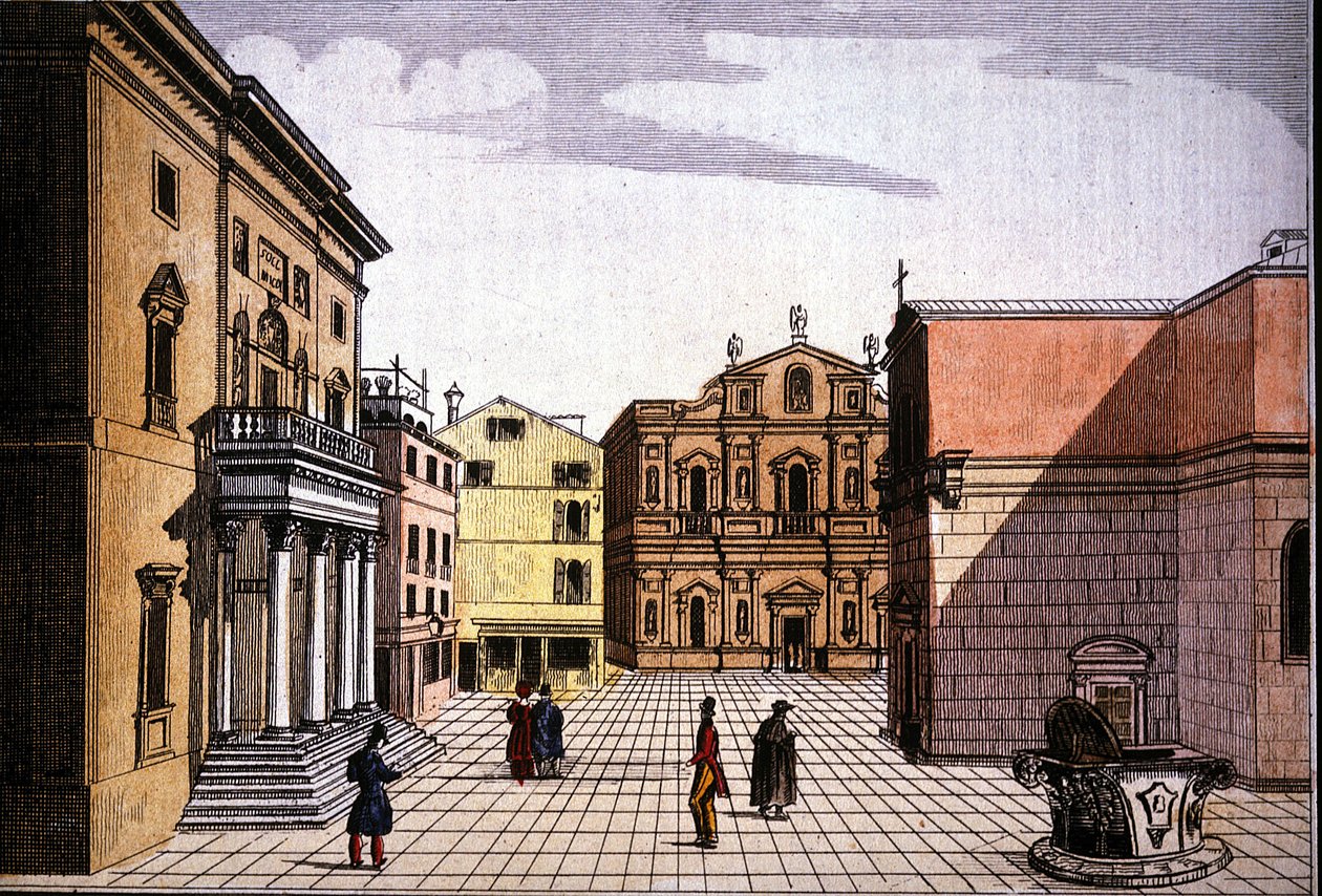 Teatro La Fenice (Fønix) (koloreret stik) af Unknown artist