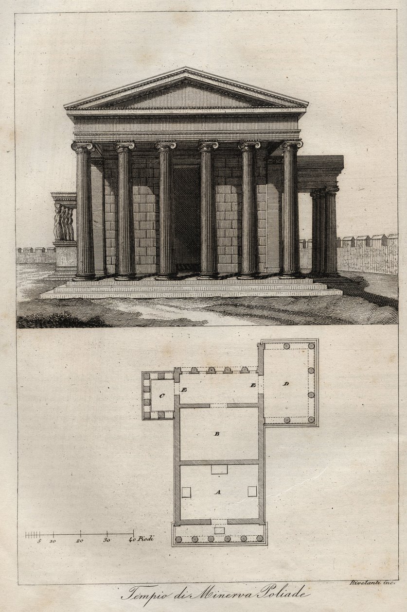Temple of Athena Polias - Akropolis Athen - (Ancient Temple of Athena) - gravering fra "" Skikke og traditioner for alle folkeslag i universet. Det er historien om regeringen, lovene, militsen, om alle nationers religion fra de fjerneste tider og op af Unknown artist