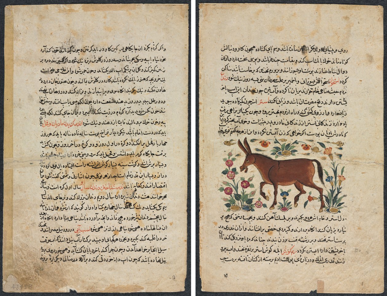 Tekstside, persisk prosa (Recto); Khar (røv) (verso) af Unknown artist