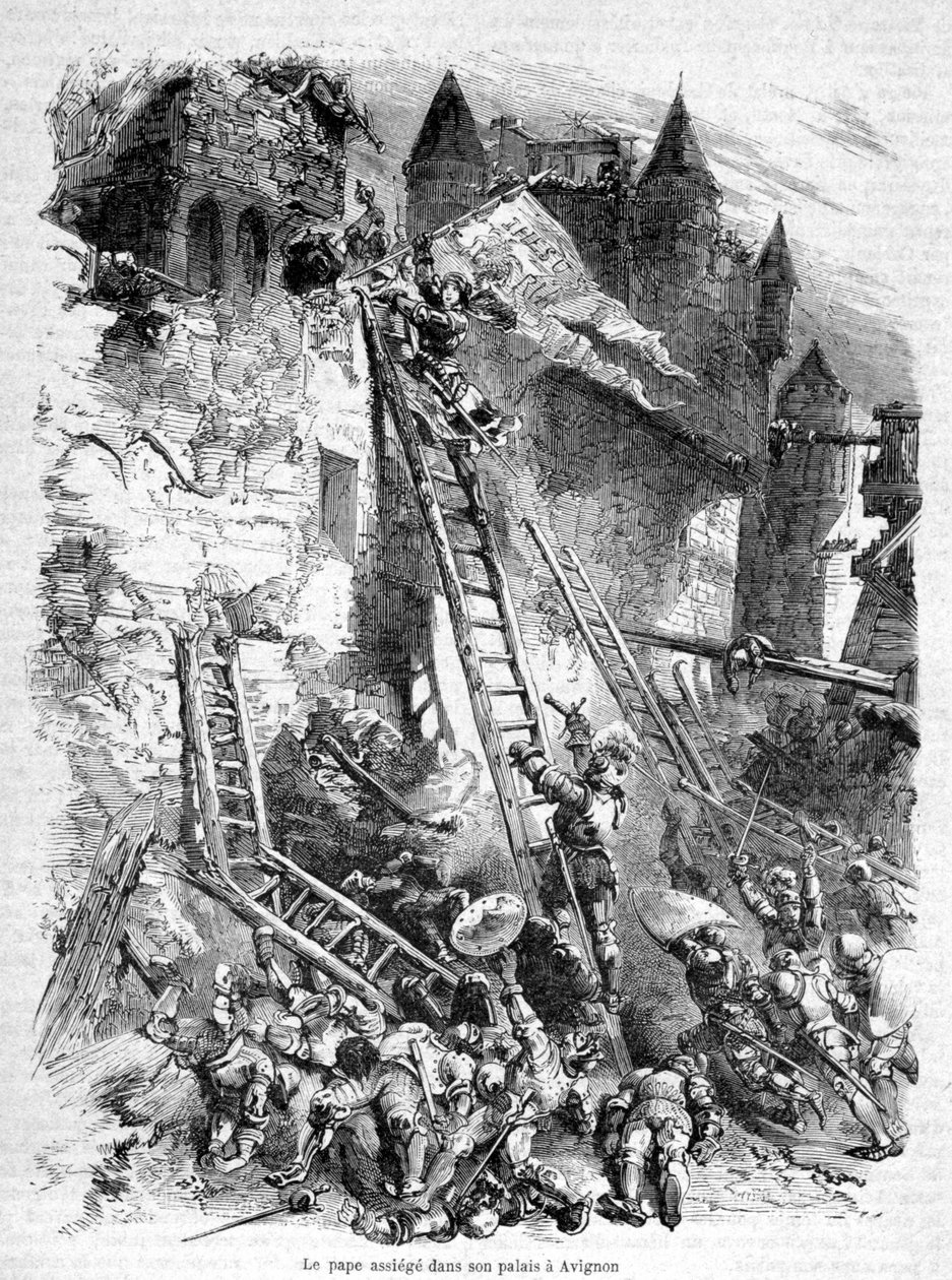Den (anti-)pave (Benedict XIII) belejret i sit palads i Avignon (af Pave Boniface IX