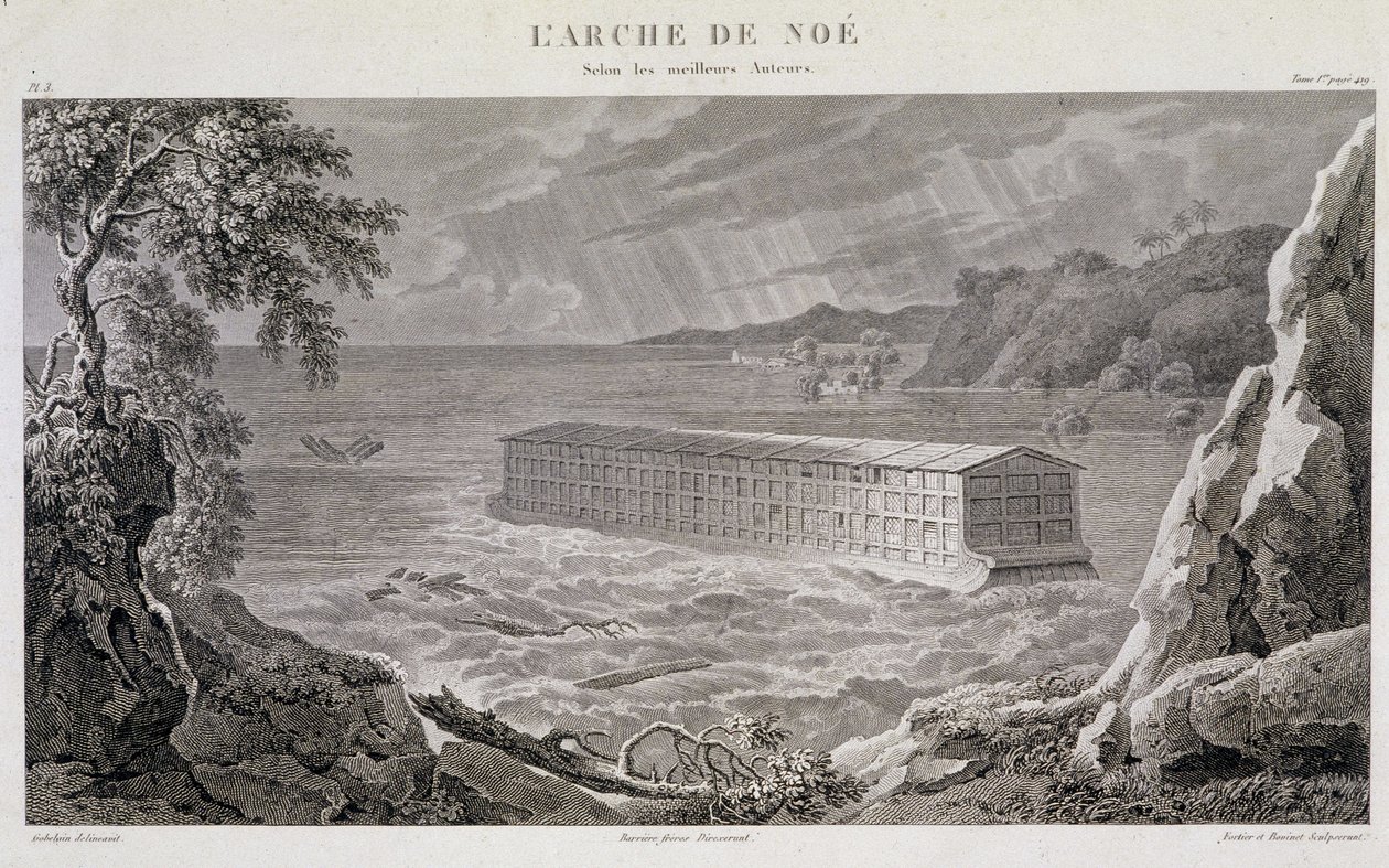 Buen af Noe under syndfloden - gravering af Fortier og Bovinet af Unknown artist