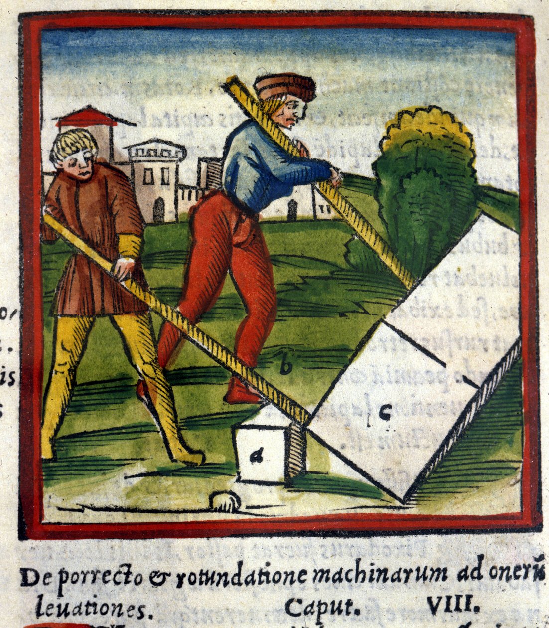 Arkimedes-håndtaget (287 f.Kr. - 212 f.Kr.) i De architectura de Vitruva. 1630. Trivulziana, Milano. af Unknown artist