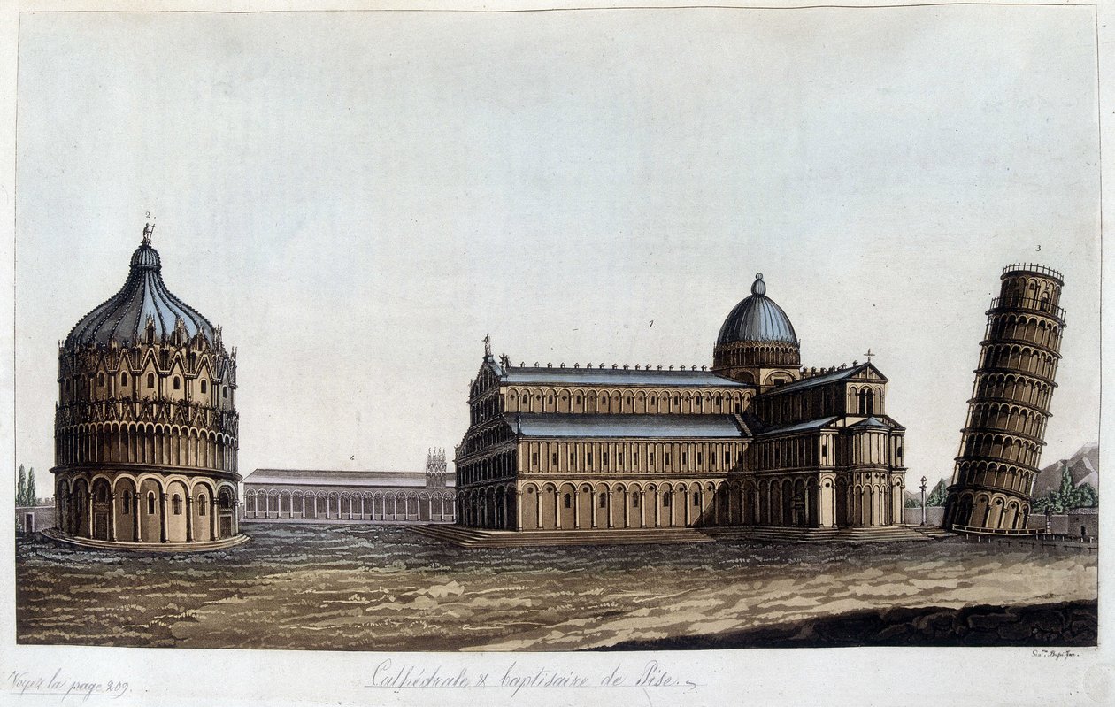Baptistere, kupplen og tårnet i Pisa, Italien. af Unknown artist