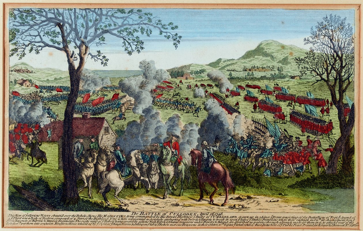Slaget ved Culloden 16. april 1746. (gravering, farvelagt) af Unknown artist