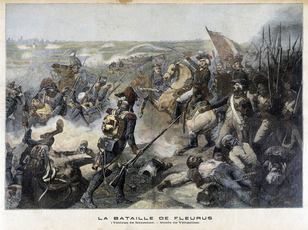 Slaget ved Fleurus (Belgien 1794) ifølge maleriet af Mauzaisse (Musee de Versailles). Illustration af "Little Jourbal" fra 1892. af Unknown artist