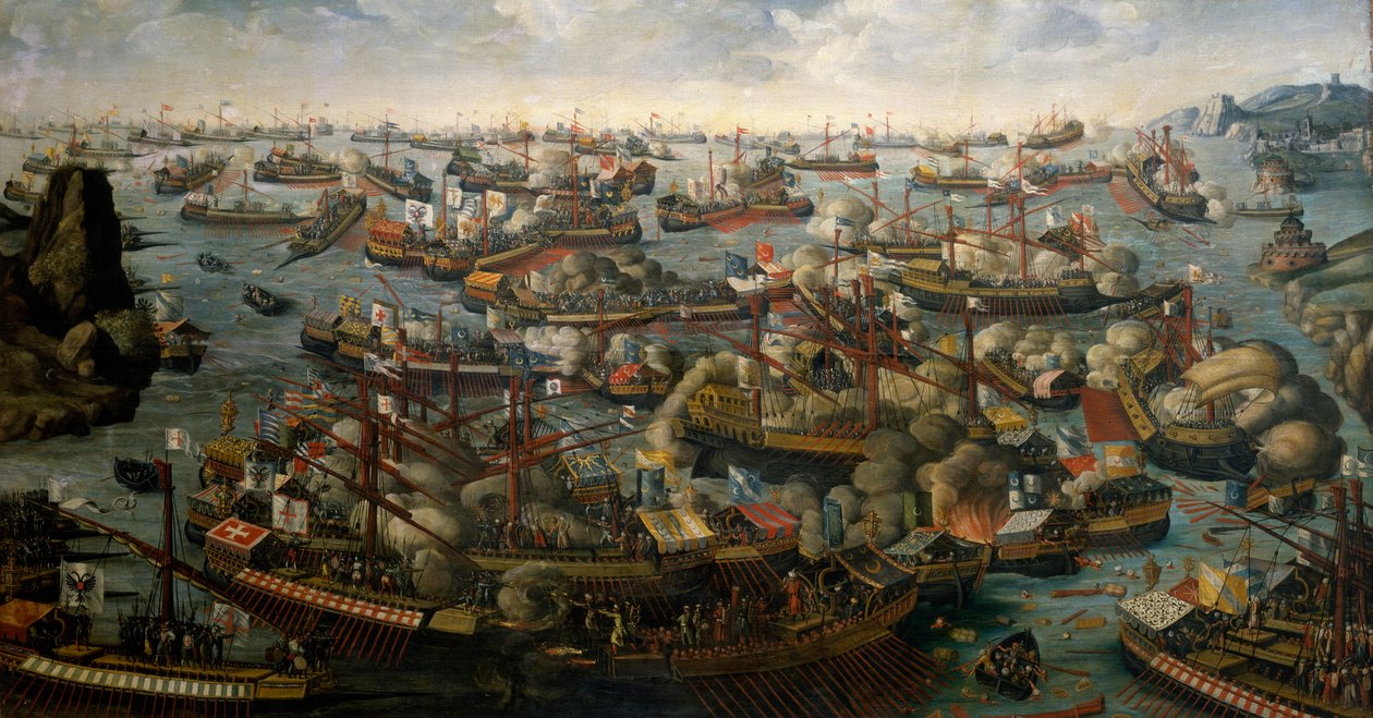 Slaget ved Lepanto, 7. oktober 1571, slutningen af det 16. århundrede (olie på lærred) af Unknown artist