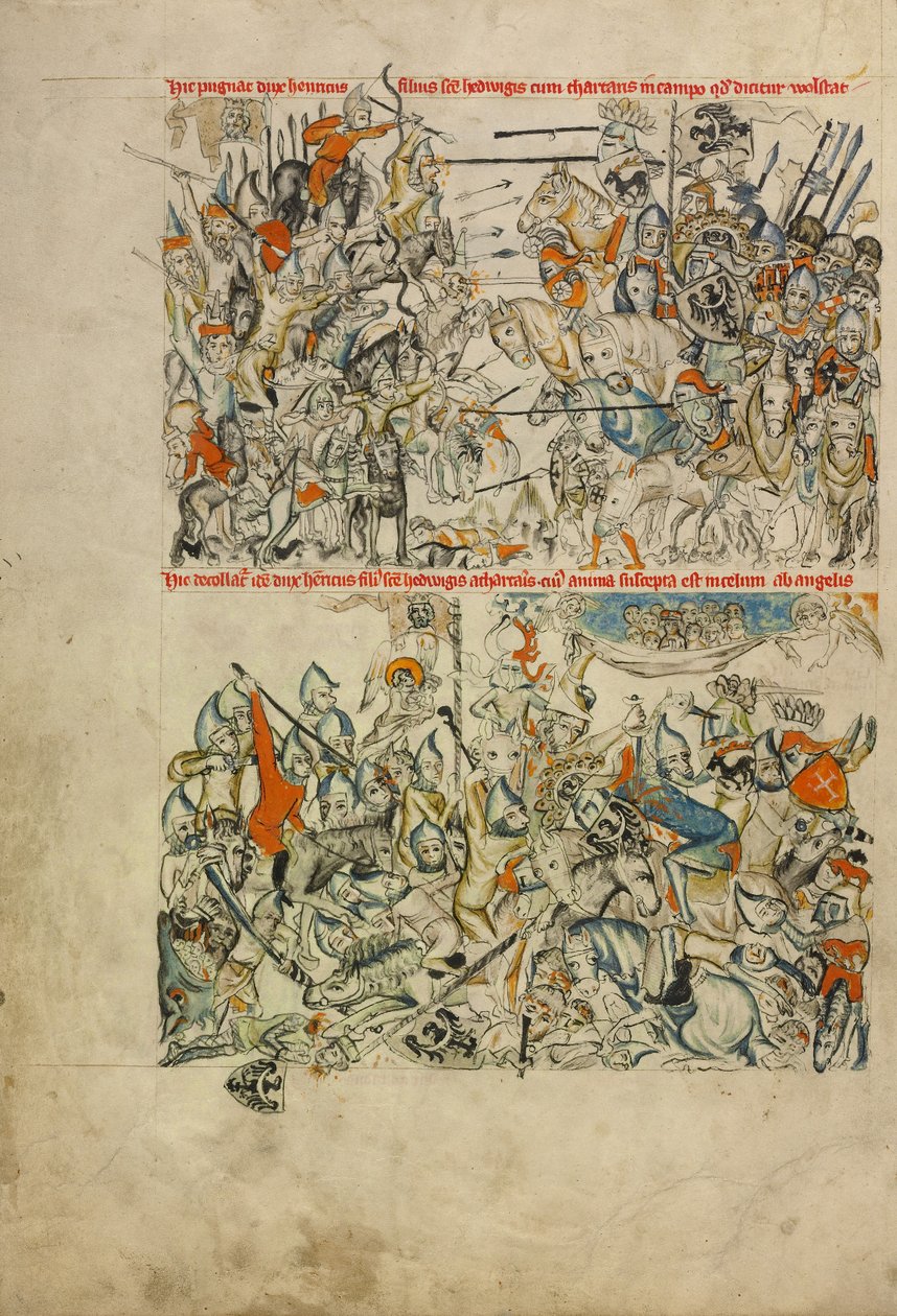 Slaget ved Liegnitz; halshugningen af Heinrich og hans sjæl båret af engle til himlen af Unknown artist