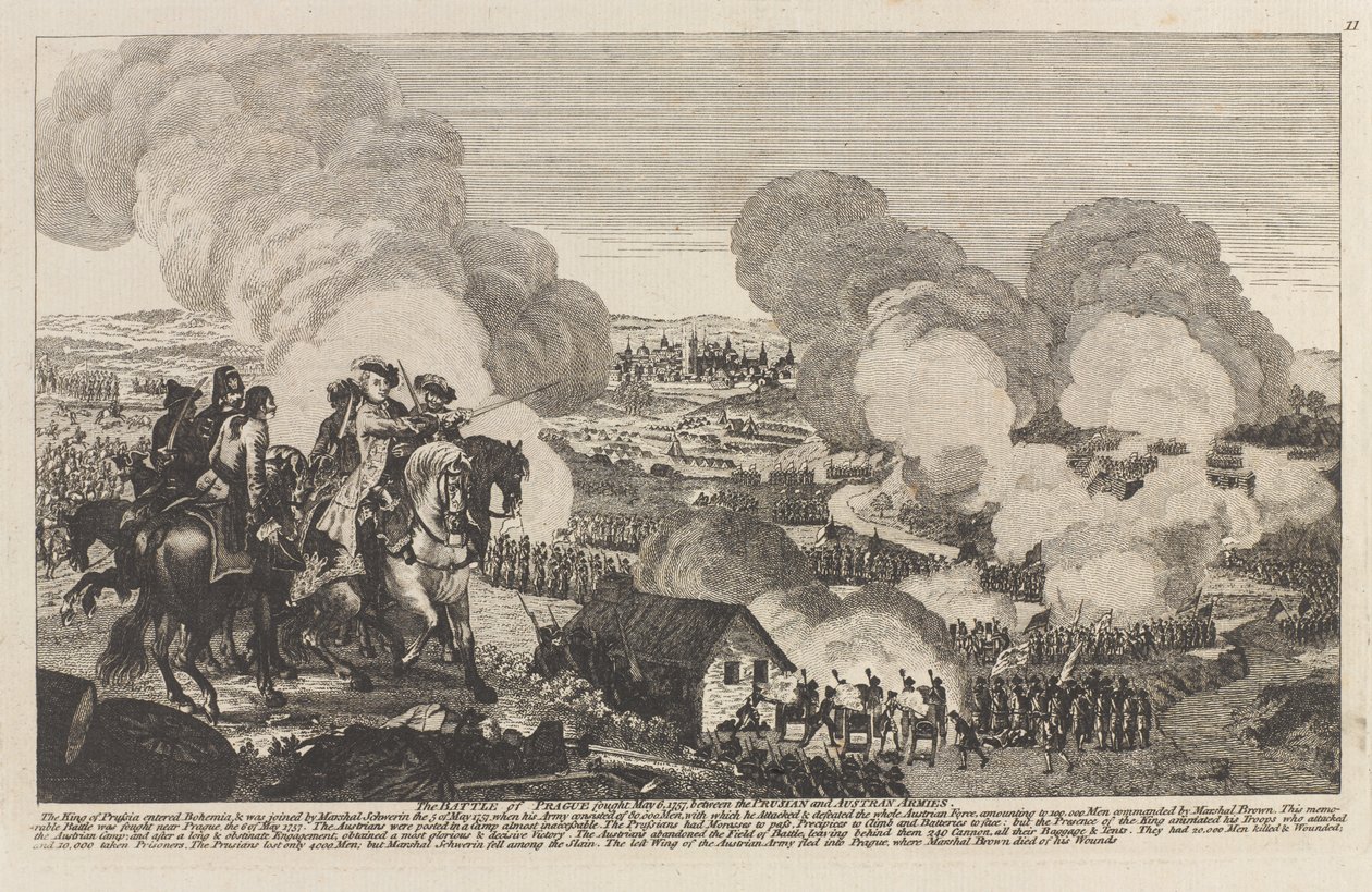 Slaget ved Prag, 6. maj 1757 (streggravering) af Unknown artist