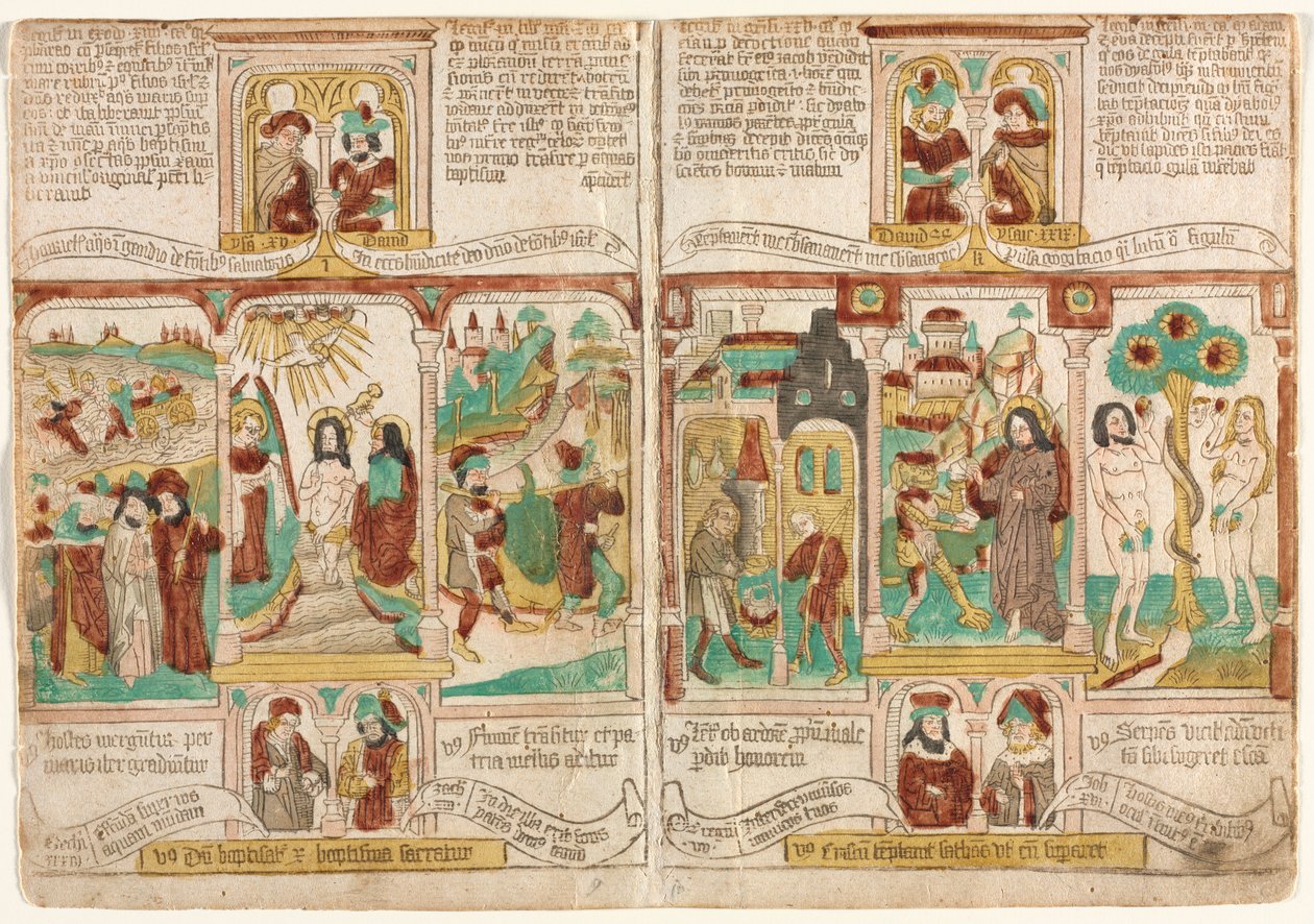 De Fattiges Bibel (Biblia Pauperum), Faraos hær druknede i det røde hav; Kristi dåb; og Moses