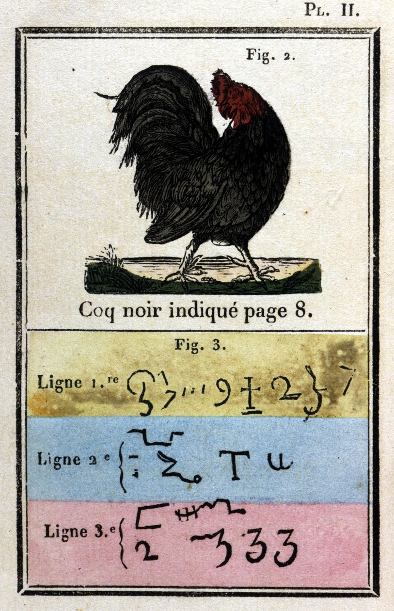 Den sorte hane. Pave Honorius Grimoire plejede at tilkalde dæmoner. Ed. af 1760. af Unknown artist